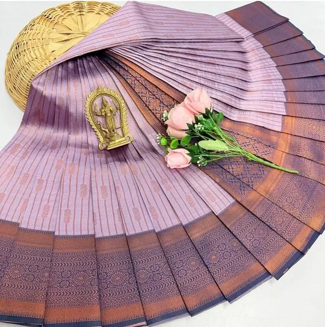 Generic Women's Soft Silk Printed Saree With Unstitched Blouse 5.5Mtr (Lavender)