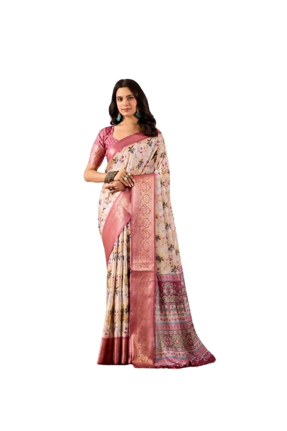 Generic Women's Faux_Banarasi_Silk Woven Saree With Unstitched Blouse 5.5Mtr (Beige)