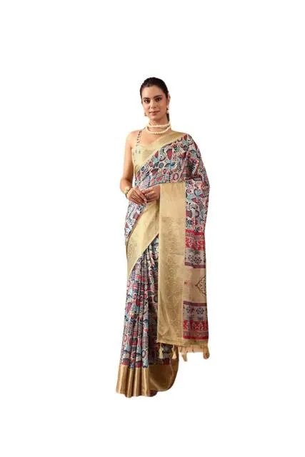 Generic Women's Faux_Banarasi_Silk Printed Saree With Unstitched Blouse 5.5Mtr (Multicolor)