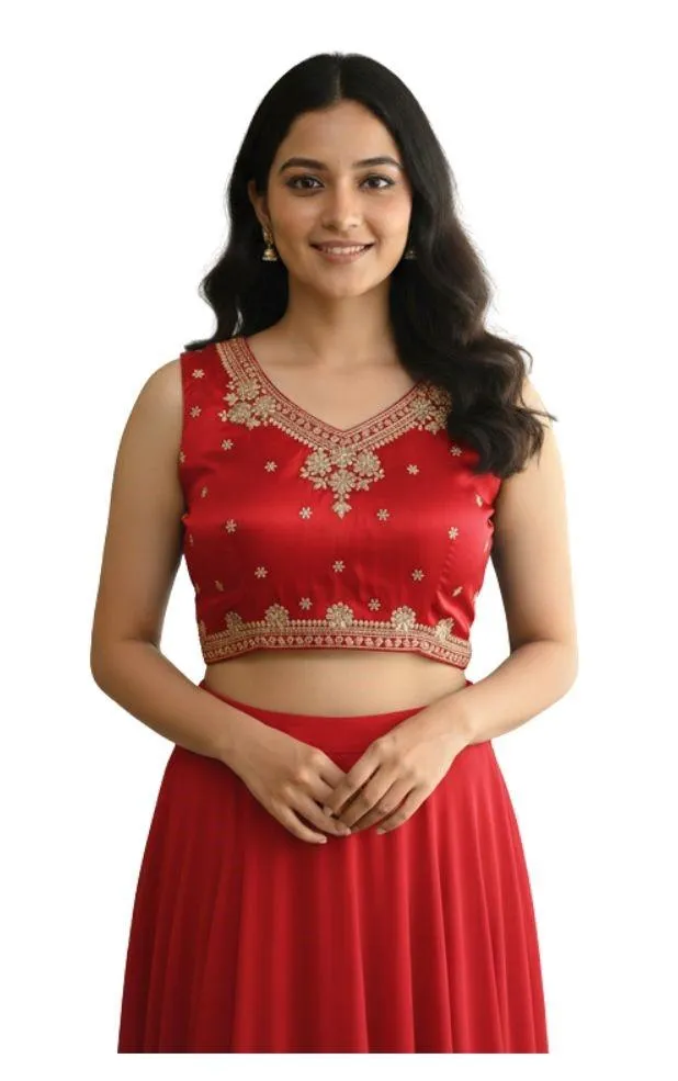 Generic Women's Zimmi Choo Embroidered V-Neck Padded Blouse (Red 38 Ready (Self Alterable 36–40)