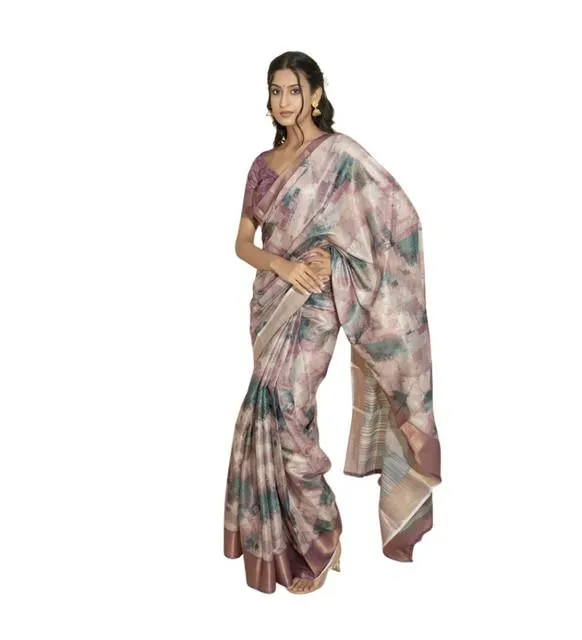 Generic Women's Polyester Printed Saree With Unstitched Blouse 5.5 Mtr (Multicolor)