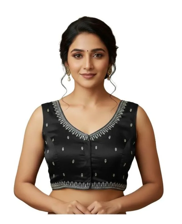 Generic Women's Zimmi Choo Sequin Work V-Neck Padded Blouse (Black 38 Ready (Self Alterable 36–40)