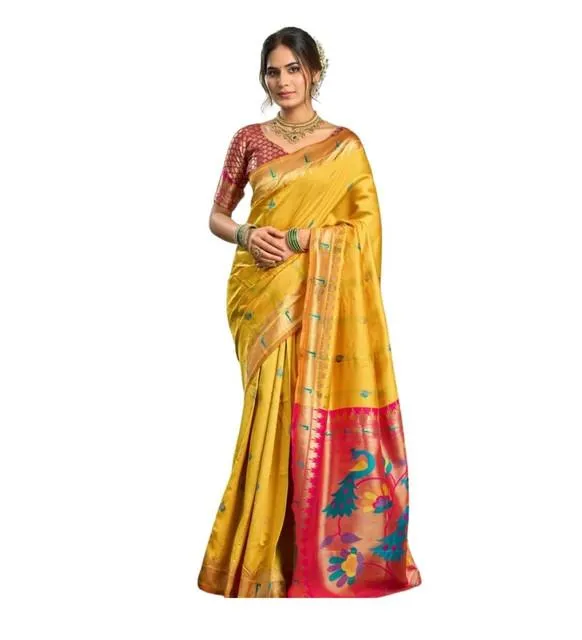 Generic Women's Silk Blend Woven Saree With Unstitched Blouse 5.5 Mtr (Mustard)