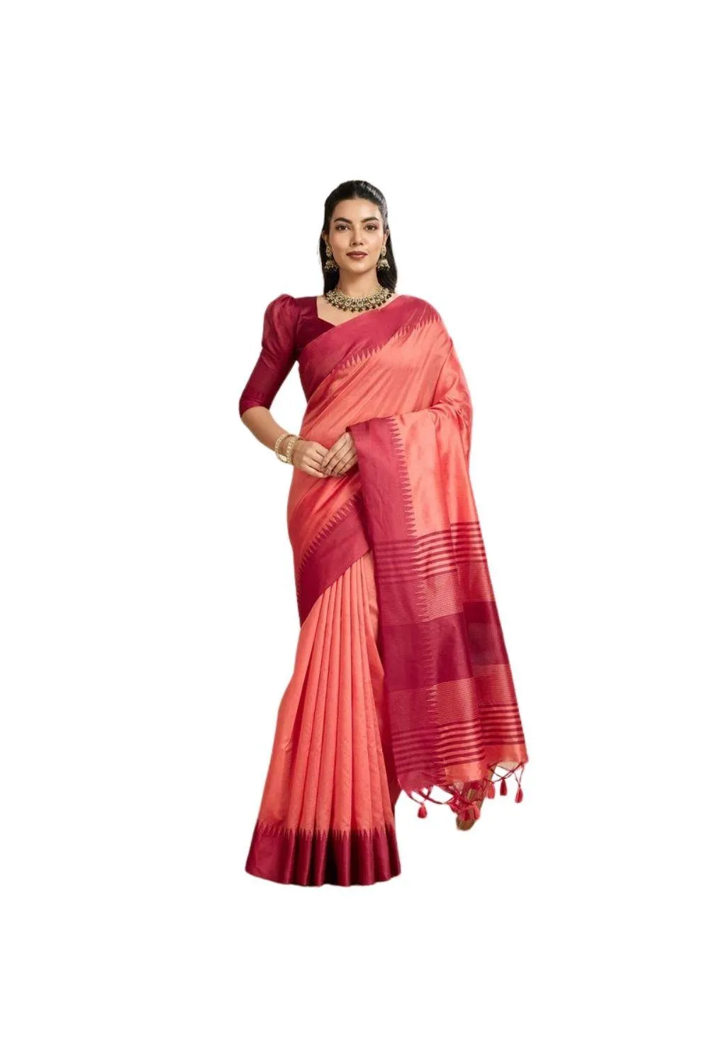 Generic Women's Raw_Silk Woven Saree With Unstitched Blouse 5.5Mtr (Peach)
