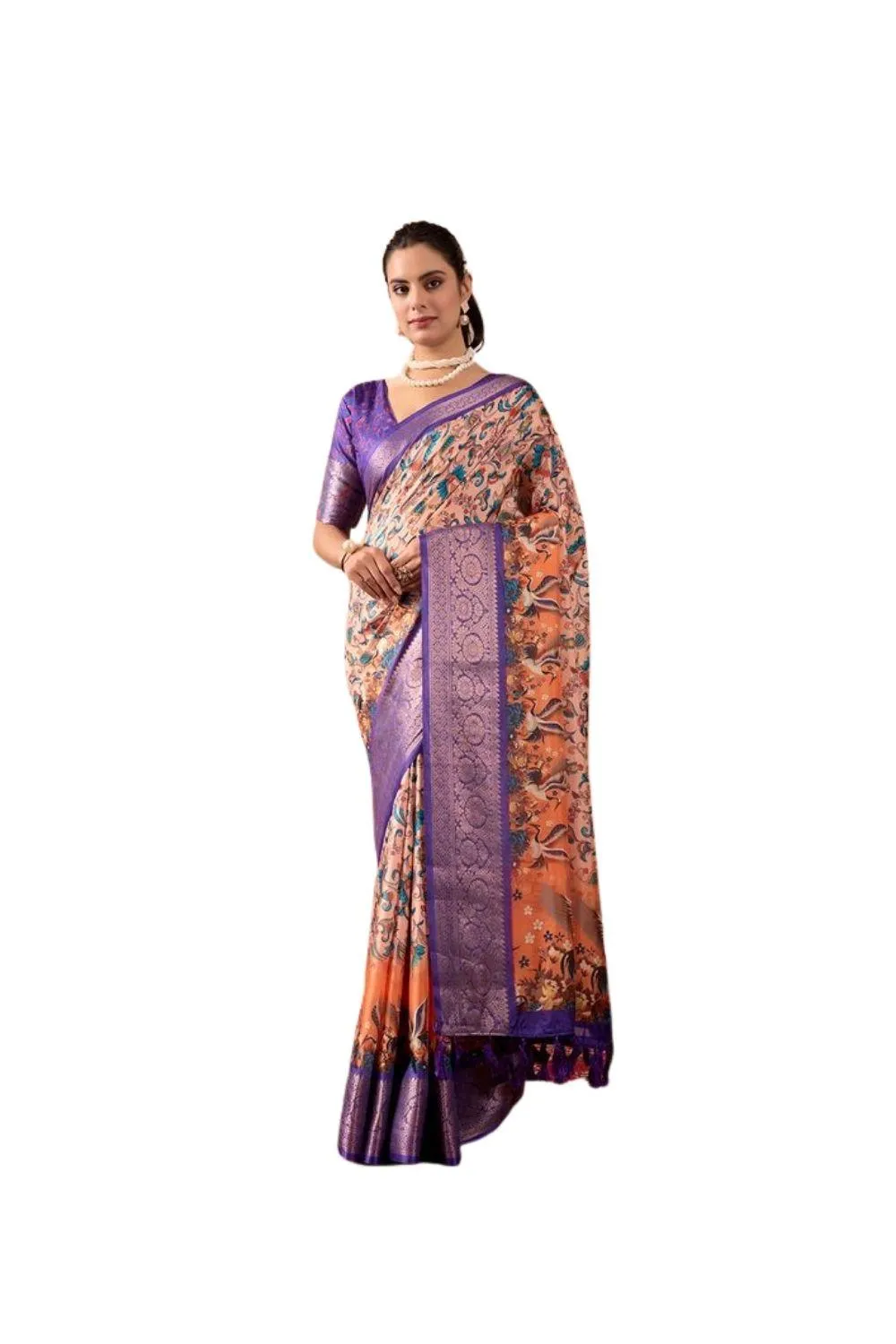 Generic Women's Faux_Silk Printed Saree With Unstitched Blouse 5.5Mtr (Orange)