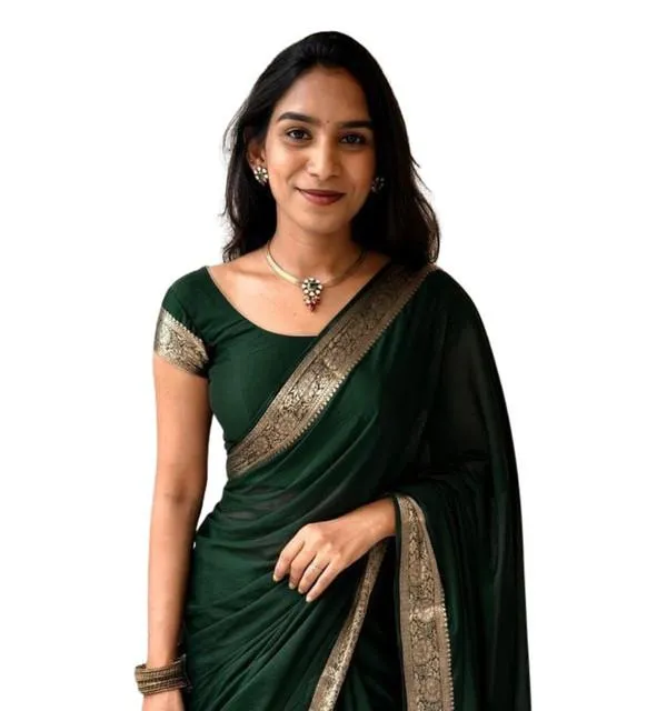 Generic Women's Vichitra Silk Printed Saree With Unstitched Blouse 5.5Mtr (Green)