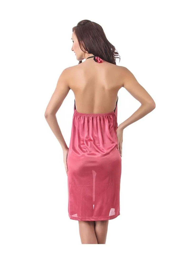 Women's Satin Short Nighty with Sleeve Less(Color: Coral Pink, Neck Type: Halter Neck)