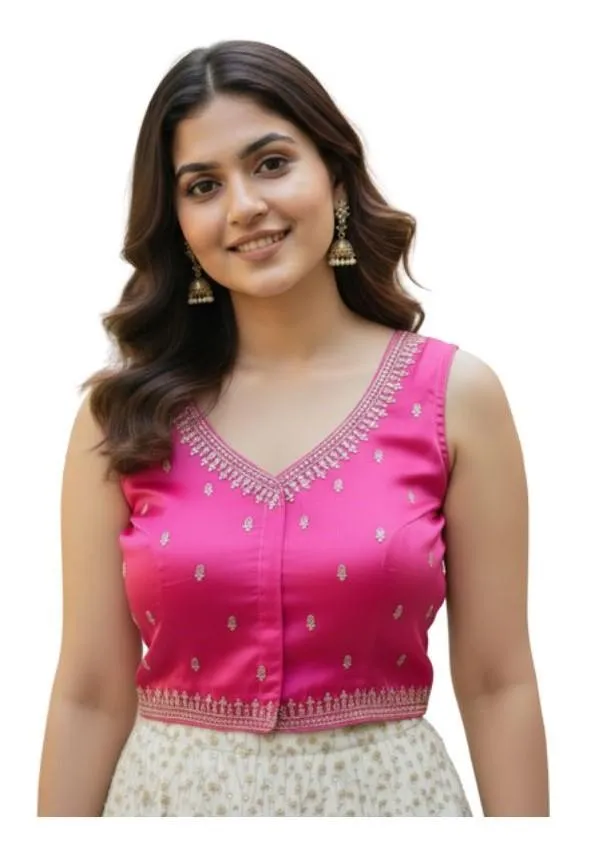Generic Women's Zimmi Choo Sequin Work V-Neck Padded Blouse (Pink 38 Ready (Self Alterable 36–40)