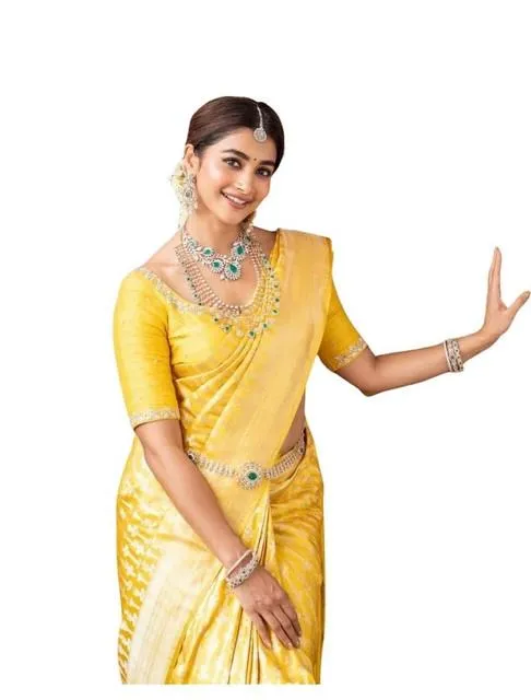 Generic Women's Soft Lichi Silk Printed Saree With Unstitched Blouse 5.5Mtr (Yellow)