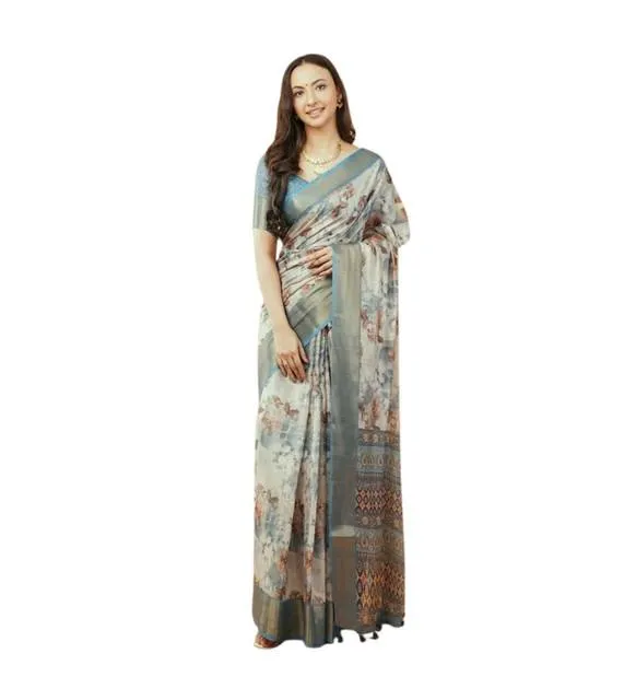 Generic Women's Polyester Printed Saree With Unstitched Blouse 5.5 Mtr (Multicolor)