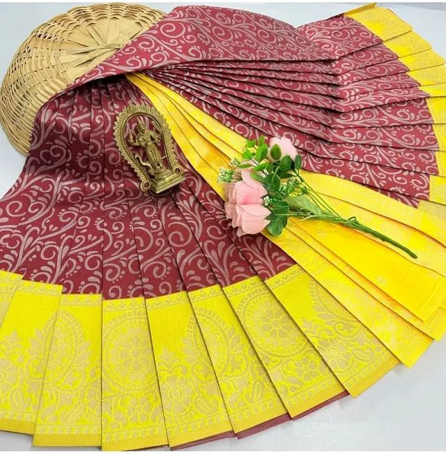 Generic Women's Soft Silk Printed Saree With Unstitched Blouse 5.5Mtr (Brown)