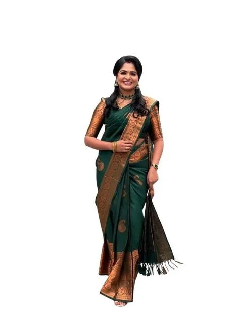 Generic Women's Soft Lichi Silk Printed Saree With Unstitched Blouse 5.5Mtr (Green)