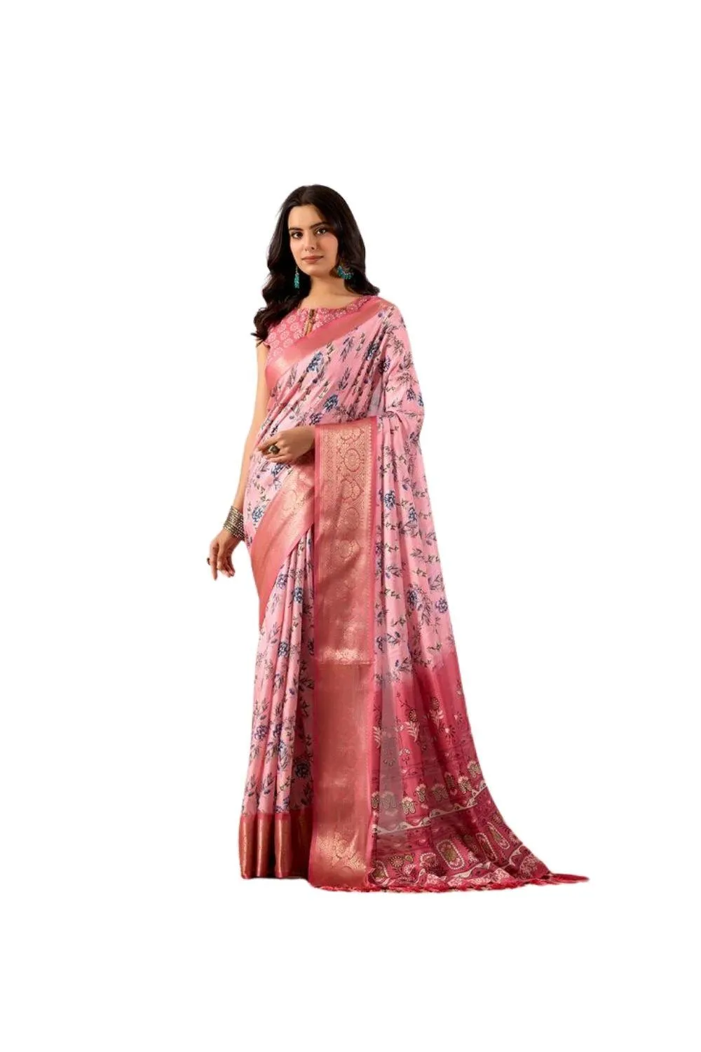 Generic Women's Faux_Banarasi_Silk Printed Saree With Unstitched Blouse 5.5Mtr (Light_Pink)