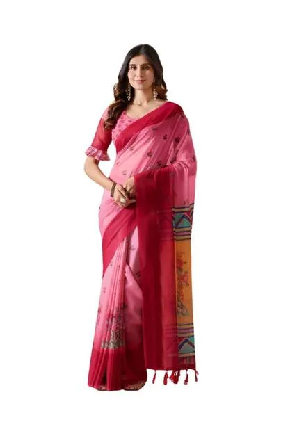 Generic Women's Georgette Printed Saree With Unstitched Blouse 5.5Mtr (Light_Pink)
