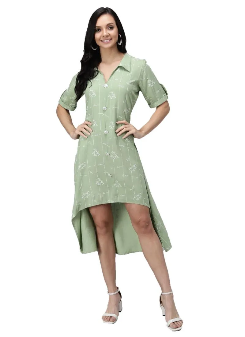 Generic Women's Rayon Printed Half Sleeve Short Tops(Lime Green)
