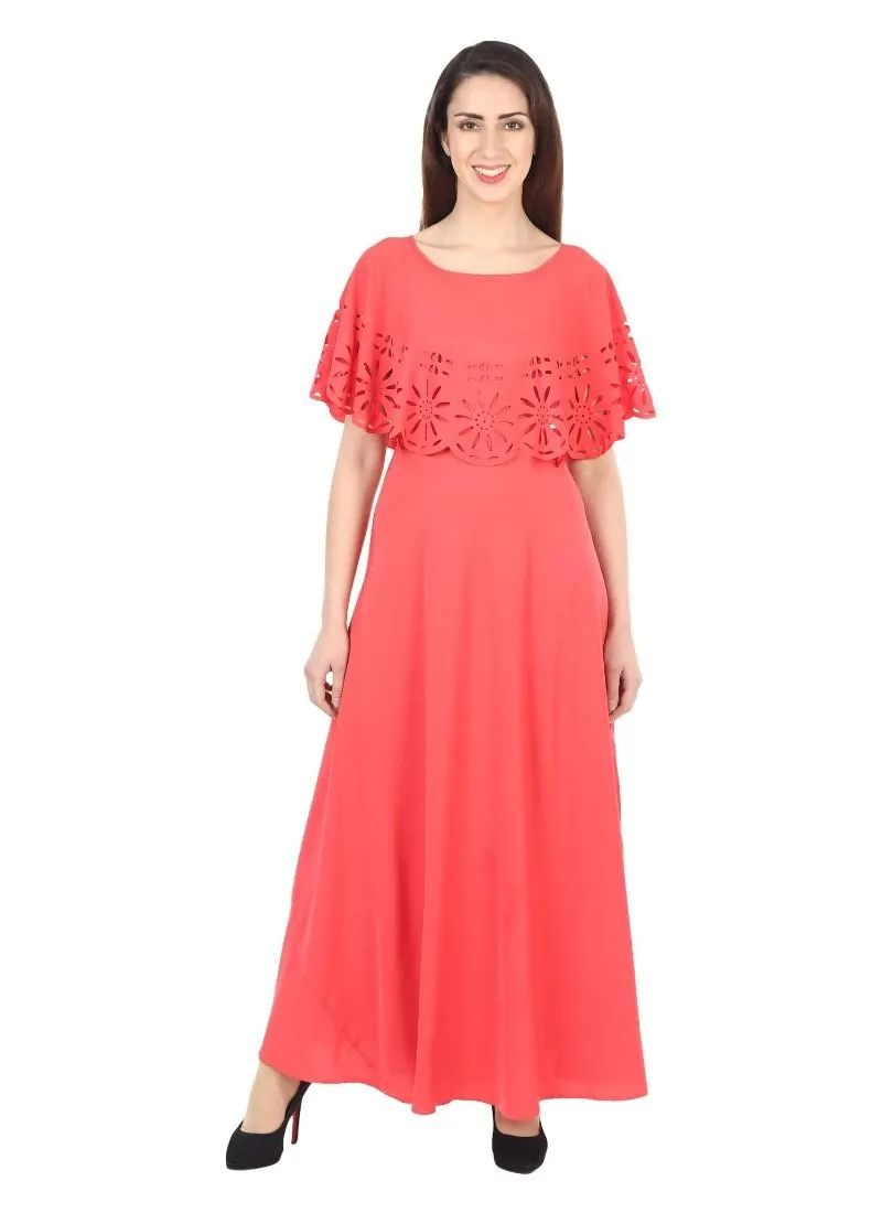 Generic Women's Crepe Solid Sleeveless Full Length Gown(Red)
