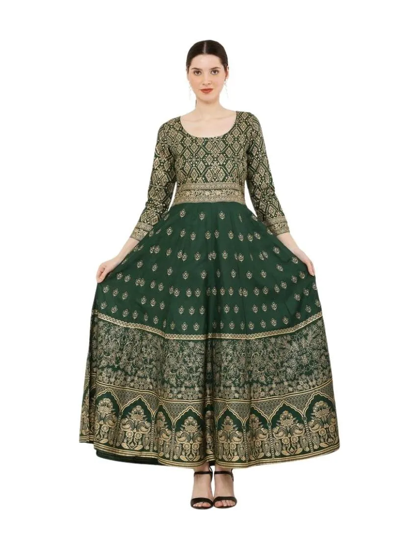 Generic Women's Casual Rayon 3-4th Sleeves Anarkali Kurti (Green)