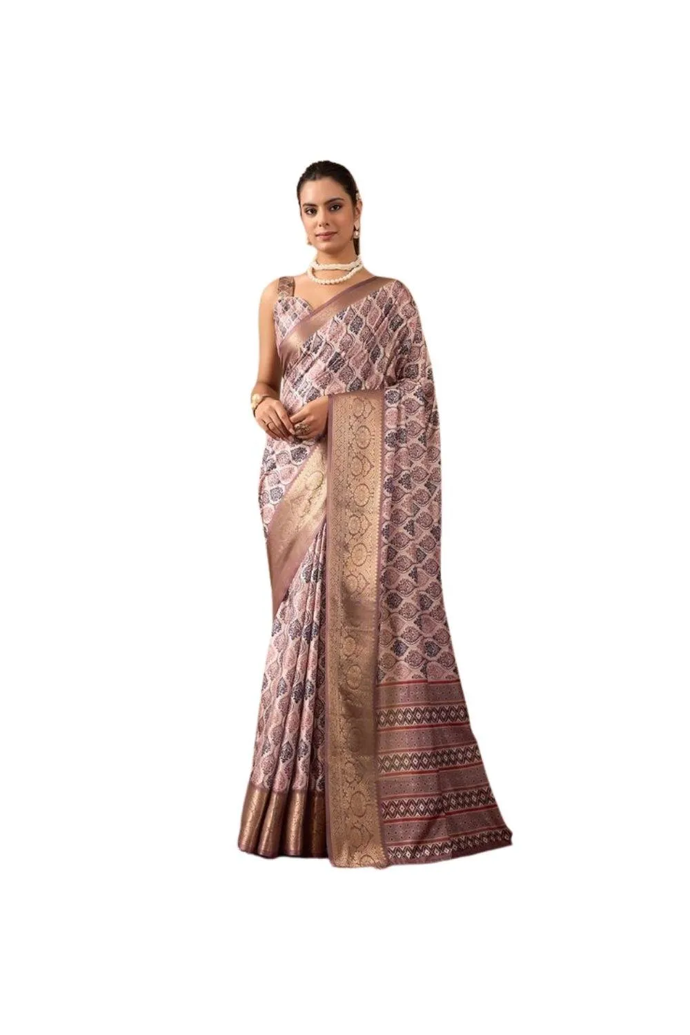Generic Women's Faux_Silk Printed Saree With Unstitched Blouse 5.5Mtr (Light_Mauve)