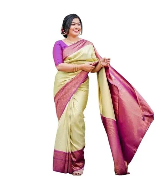 Generic Women's Soft Lichi Silk Printed Saree With Unstitched Blouse 5.5Mtr (Light-Green)