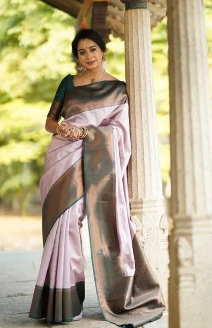 Generic Women's Soft Lichi Silk Printed Saree With Unstitched Blouse 5.5Mtr (Light-Pink)