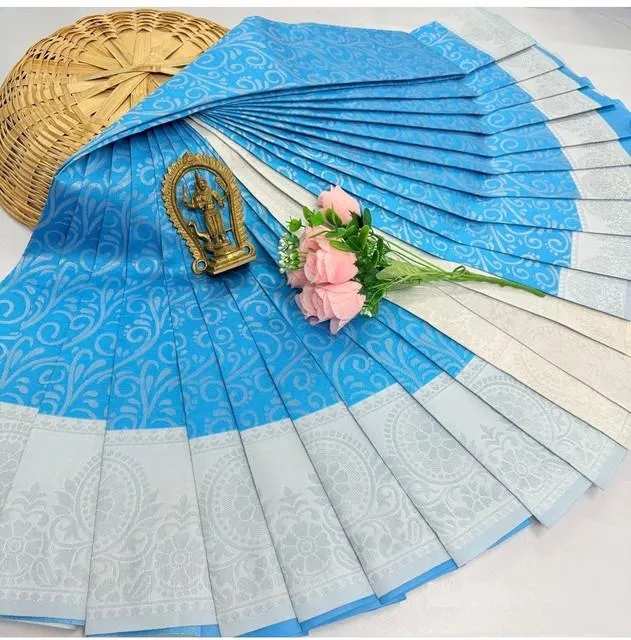 Generic Women's Soft Silk Printed Saree With Unstitched Blouse 5.5Mtr (Sky Blue)