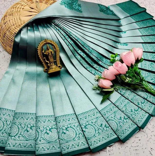 Generic Women's Soft Silk Printed Saree With Unstitched Blouse 5.5Mtr (Green)
