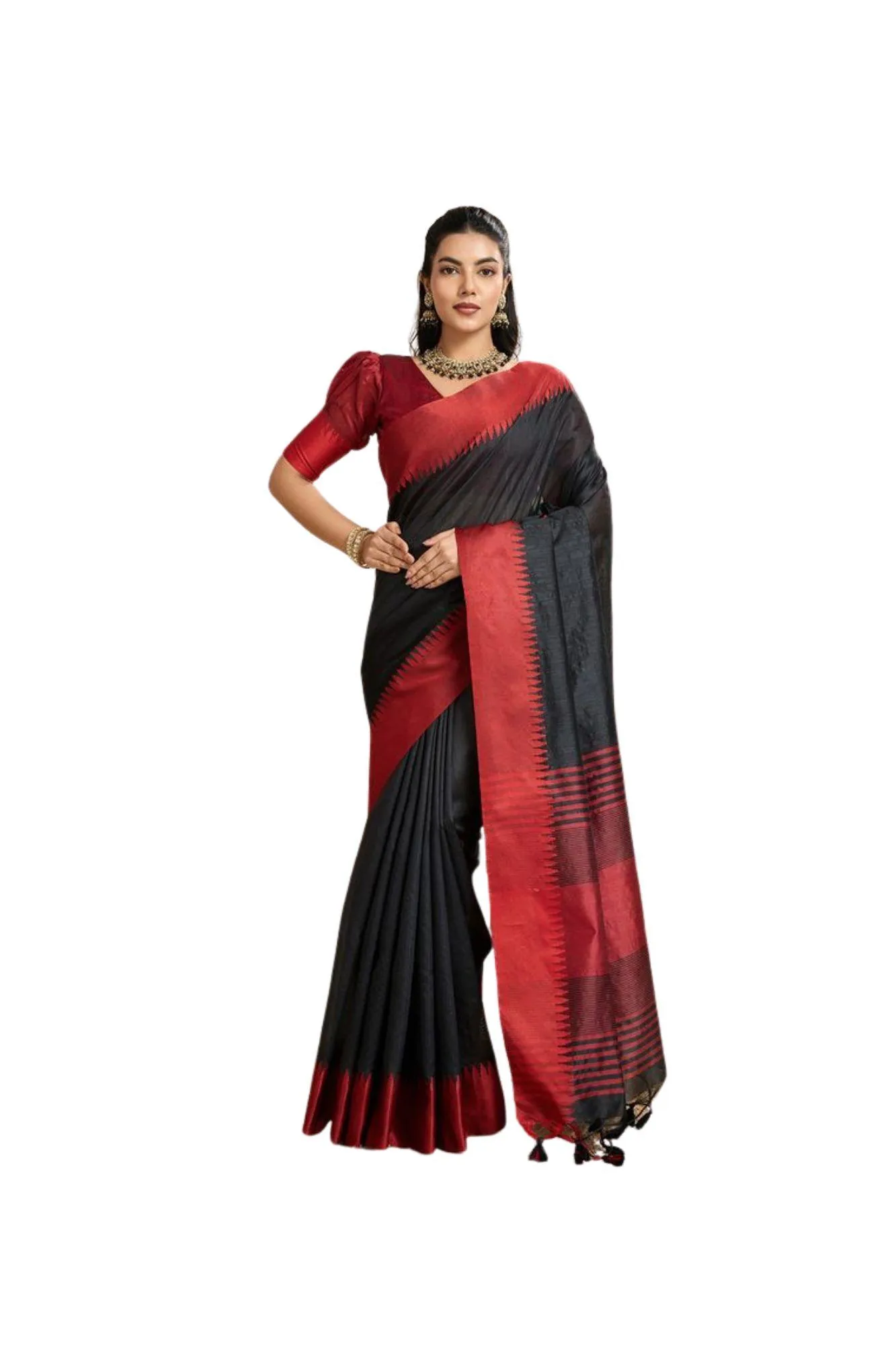 Generic Women's Raw_Silk Woven Saree With Unstitched Blouse 5.5Mtr (Black)