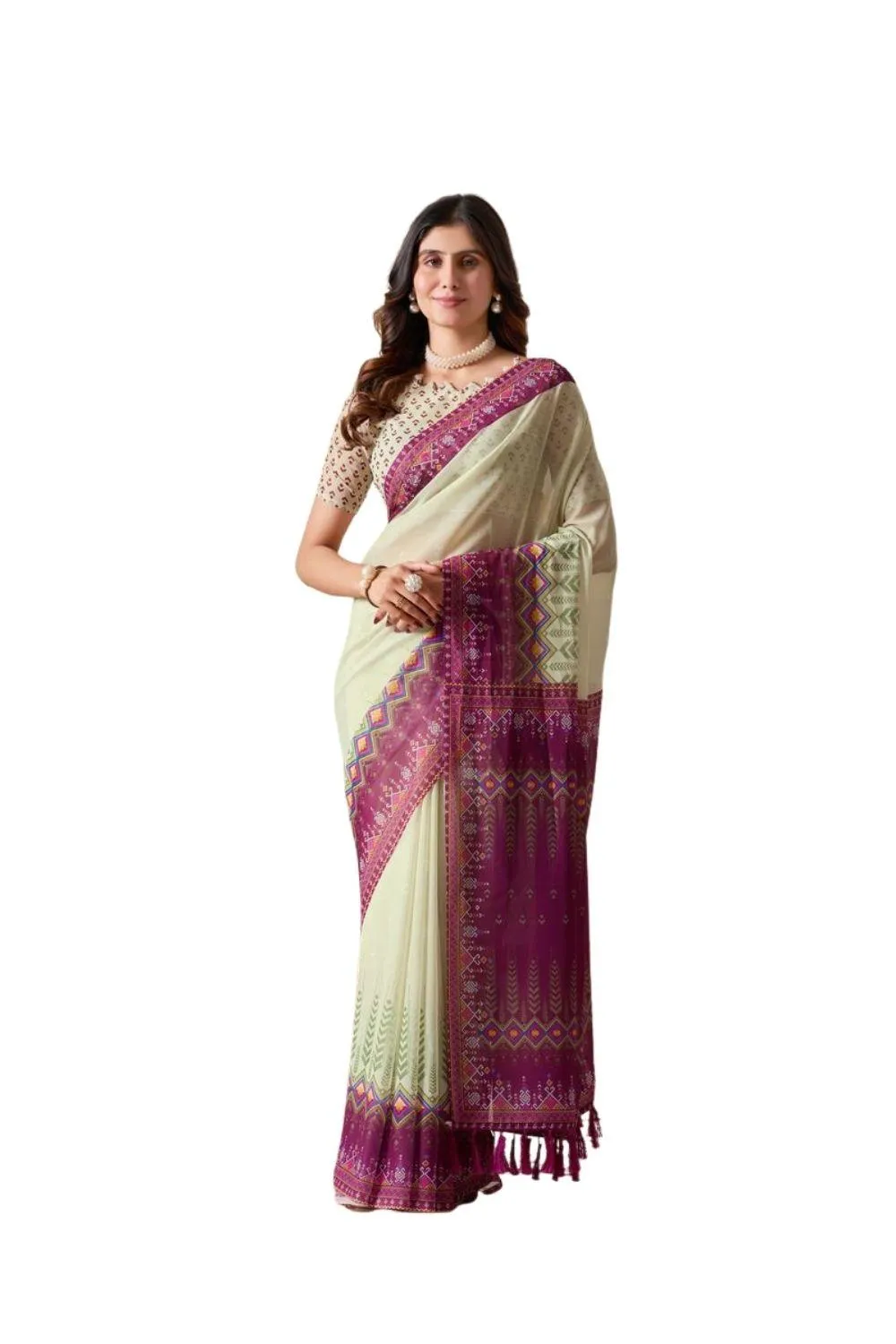 Generic Women's Georgette Printed Saree With Unstitched Blouse 5.5Mtr (Light_Green)