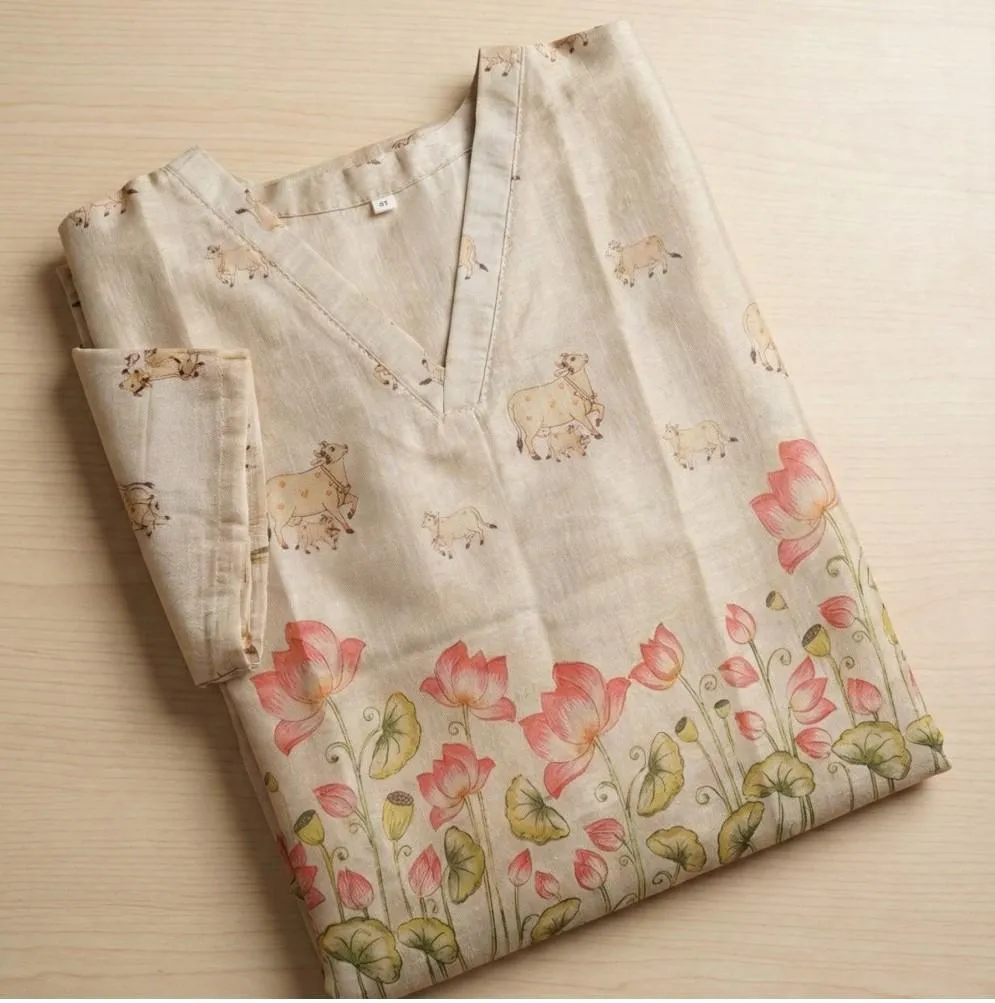 Generic Women's Silk Printed Kurti (Golden)