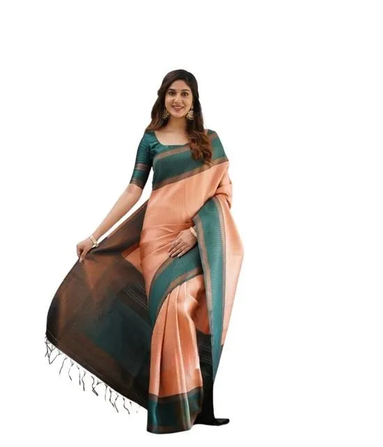 Generic Women's Soft Lichi Silk Printed Saree With Unstitched Blouse 5.5Mtr (Orange)