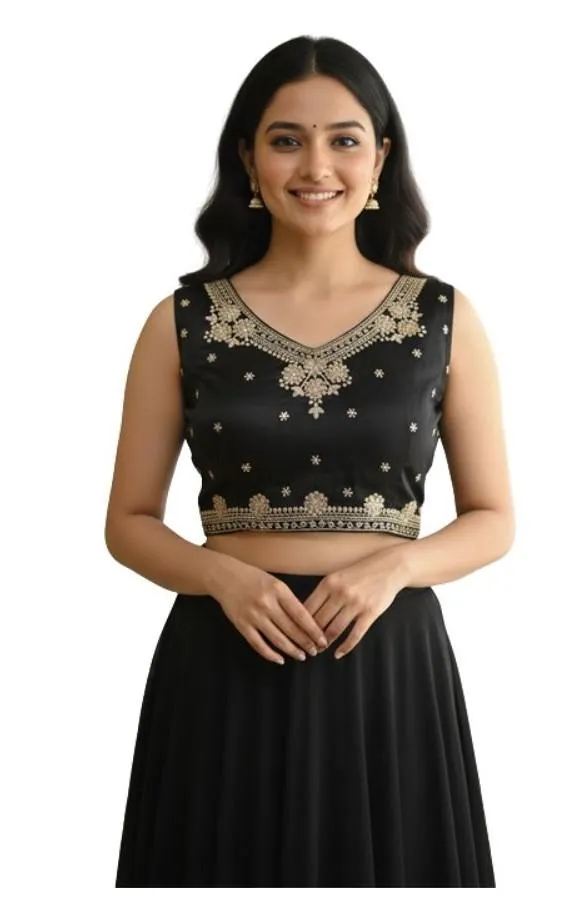 Generic Women's Zimmi Choo Embroidered V-Neck Padded Blouse (Black 38 Ready (Self Alterable 36–40)