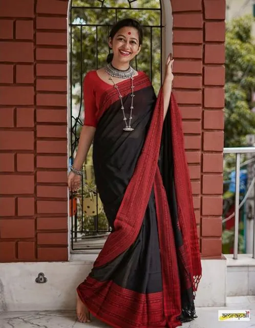 Generic Women's Soft Lilan Printed Saree With Unstitched Blouse 5.5Mtr (Black)