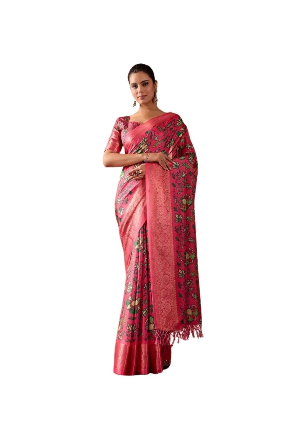 Generic Women's Faux_Banarasi_Silk Printed Saree With Unstitched Blouse 5.5Mtr (Pink)