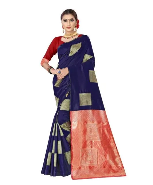 Generic Women's Soft Lichi Silk Printed Saree With Unstitched Blouse 5.5Mtr (Blue)