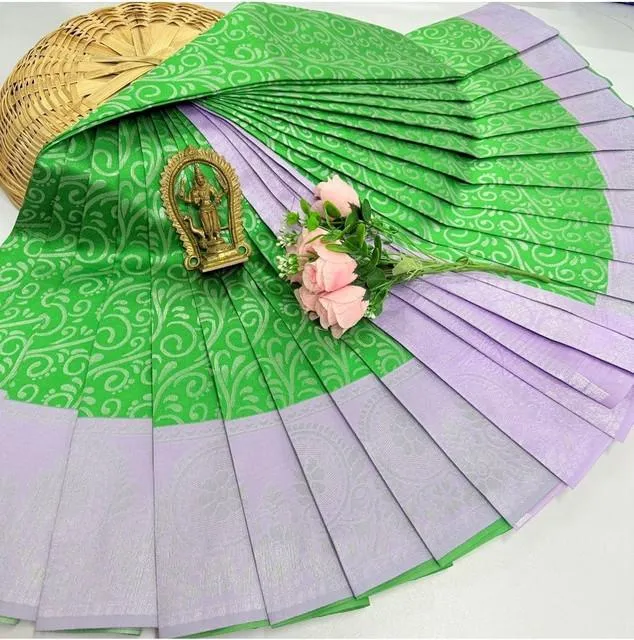 Generic Women's Soft Silk Printed Saree With Unstitched Blouse 5.5Mtr (Light Green)
