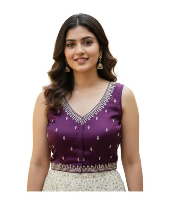 Generic Women's Zimmi Choo Sequin Work V-Neck Padded Blouse (Purple 38 Ready (Self Alterable 36–40)