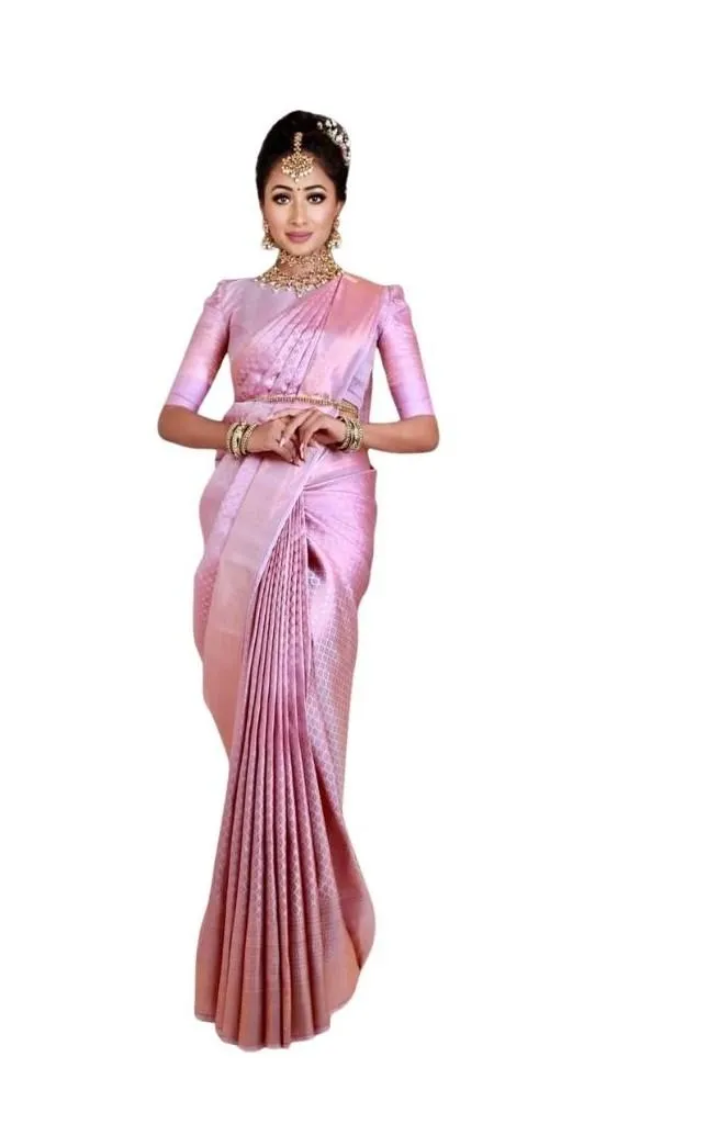 Generic Women's Soft Lichi Silk Printed Saree With Unstitched Blouse 5.5Mtr (Pink)