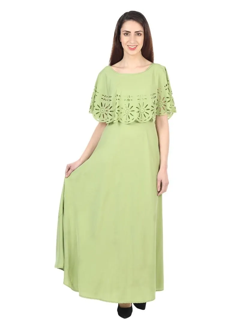 Generic Women's Crepe Solid Sleeveless Full Length Gown(Light Green)