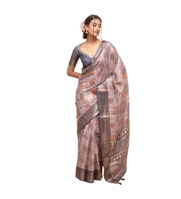 Generic Women's Polyester Printed Saree With Unstitched Blouse 5.5 Mtr (Multicolor)