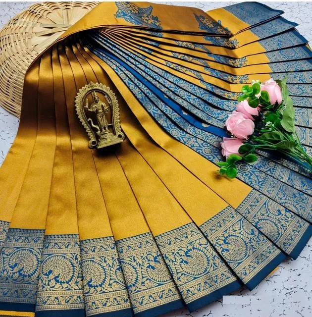 Generic Women's Soft Silk Printed Saree With Unstitched Blouse 5.5Mtr (Golden Yellow)