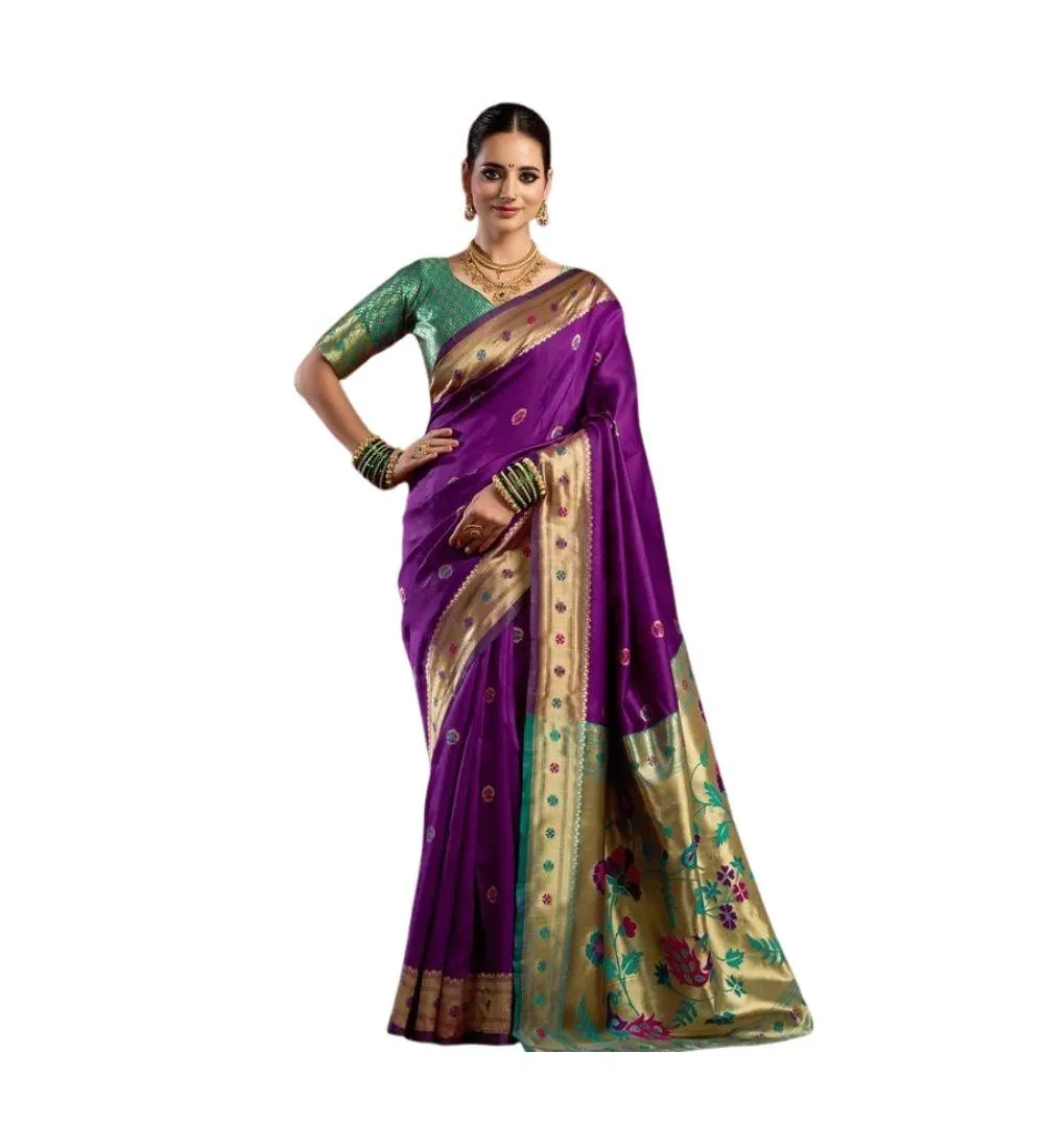 Generic Women's Silk Blend Woven Saree With Unstitched Blouse 5.5 Mtr (Purple)