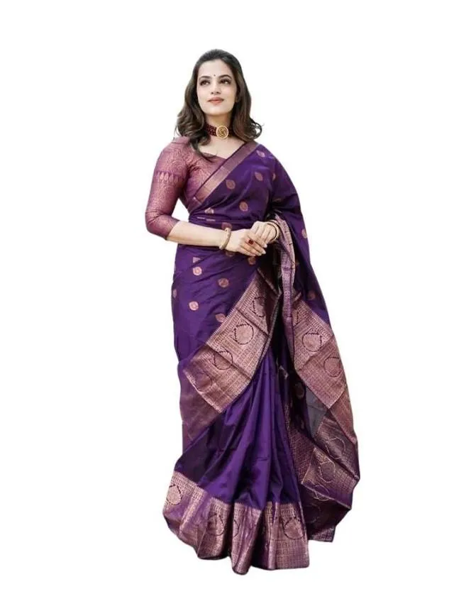 Generic Women's Soft Lichi Silk Printed Saree With Unstitched Blouse 5.5Mtr (Blue)