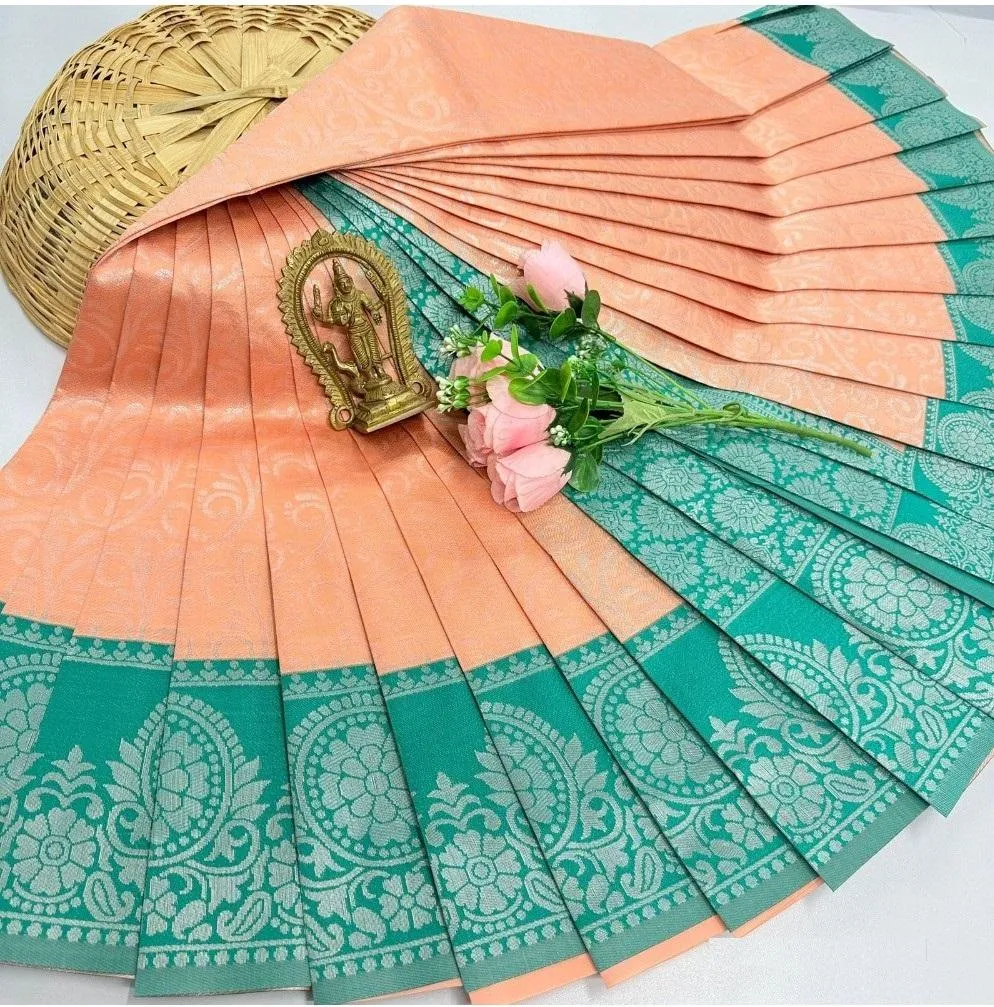 Generic Women's Soft Silk Printed Saree With Unstitched Blouse 5.5Mtr (Orange)