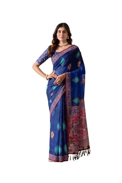 Generic Women's Georgette Printed Saree With Unstitched Blouse 5.5Mtr (Blue)