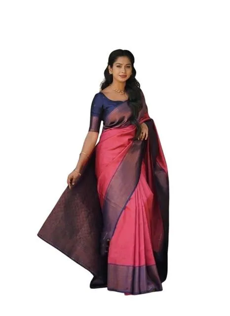 Generic Women's Soft Lichi Silk Printed Saree With Unstitched Blouse 5.5Mtr (Red)