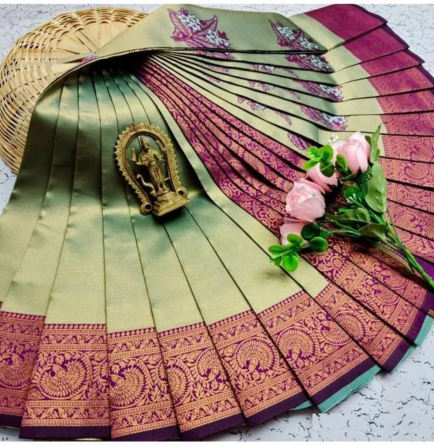 Generic Women's Soft Silk Printed Saree With Unstitched Blouse 5.5Mtr (Pista Green)