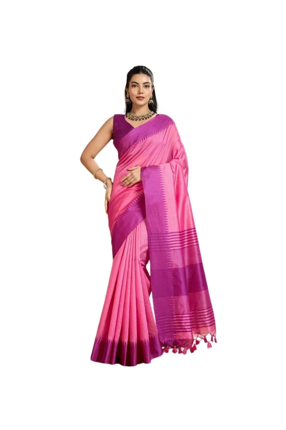 Generic Women's Raw_Silk Woven Saree With Unstitched Blouse 5.5Mtr (Pink)
