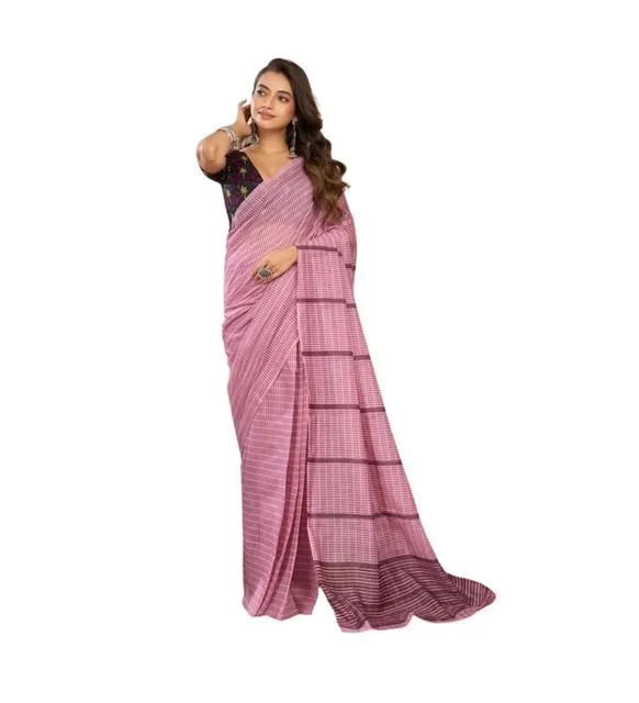 Generic Women's Linen Cotton Printed Ready To Wear Saree With Unstitched Blouse 5.5 Mtr (Light_Pink)