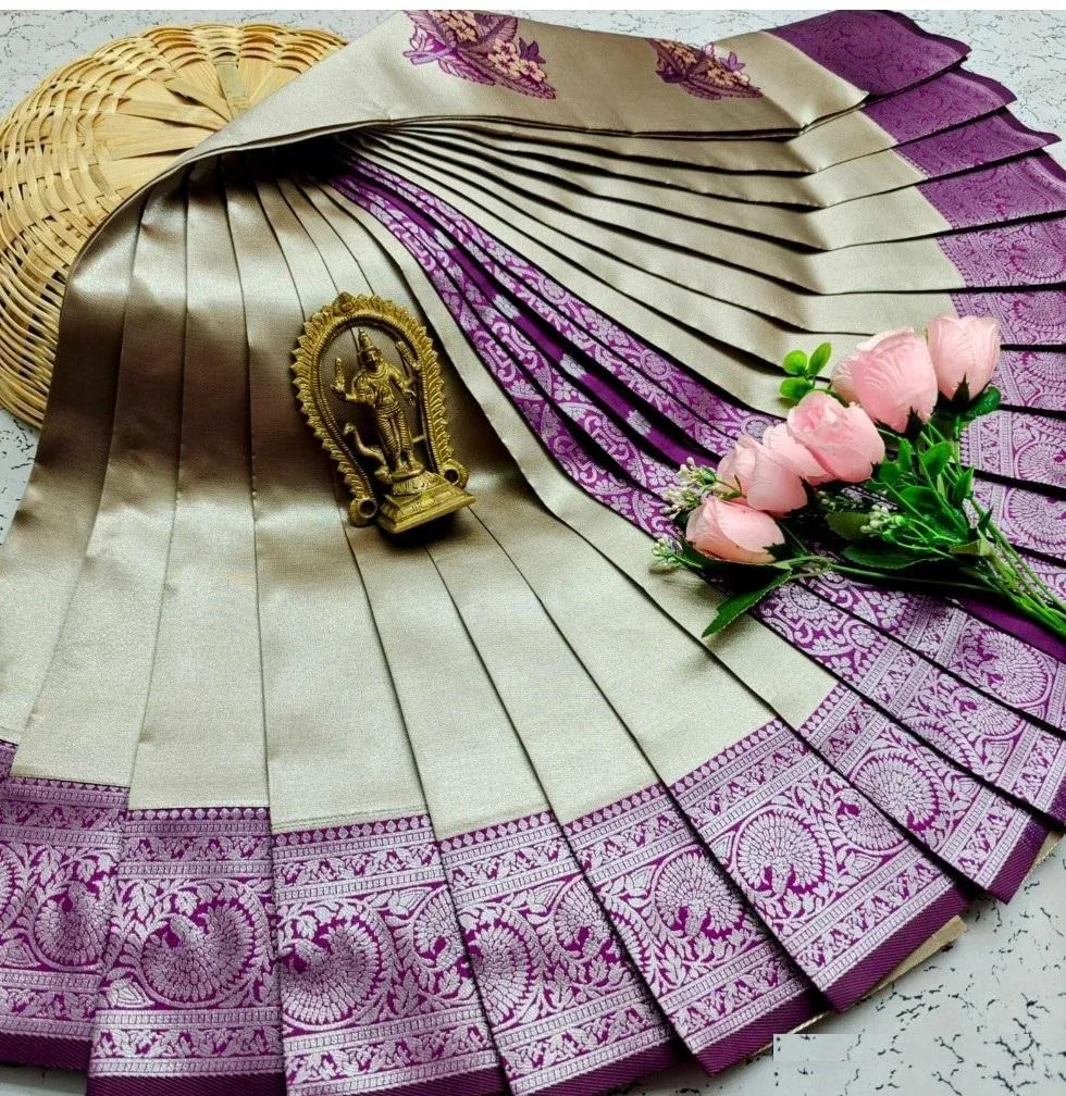 Generic Women's Soft Silk Printed Saree With Unstitched Blouse 5.5Mtr (Purple)
