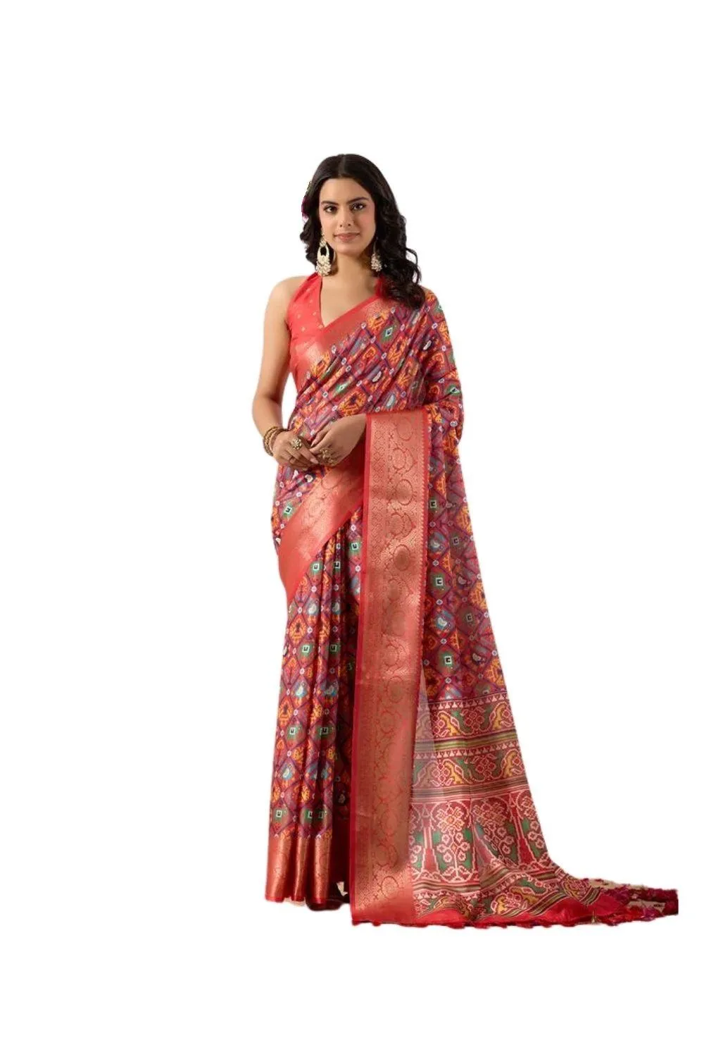 Generic Women's Faux_Patola Woven Saree With Unstitched Blouse 5.5Mtr (Red)
